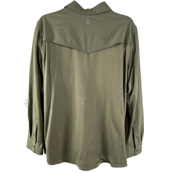 Wrangler All Terrain Gear NWT Mens XXL Olive Mixed Material Shirt Hidden Pockets - Picture 2 of 16